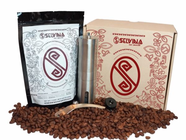 Kit de café con molino manual y café de especialidad Selvina para regalo Colombia
